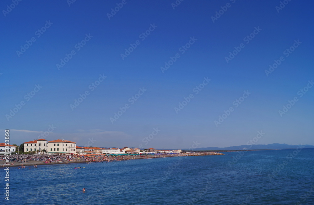 View of Marina di Cecina from the sea, Tuscany, Italy