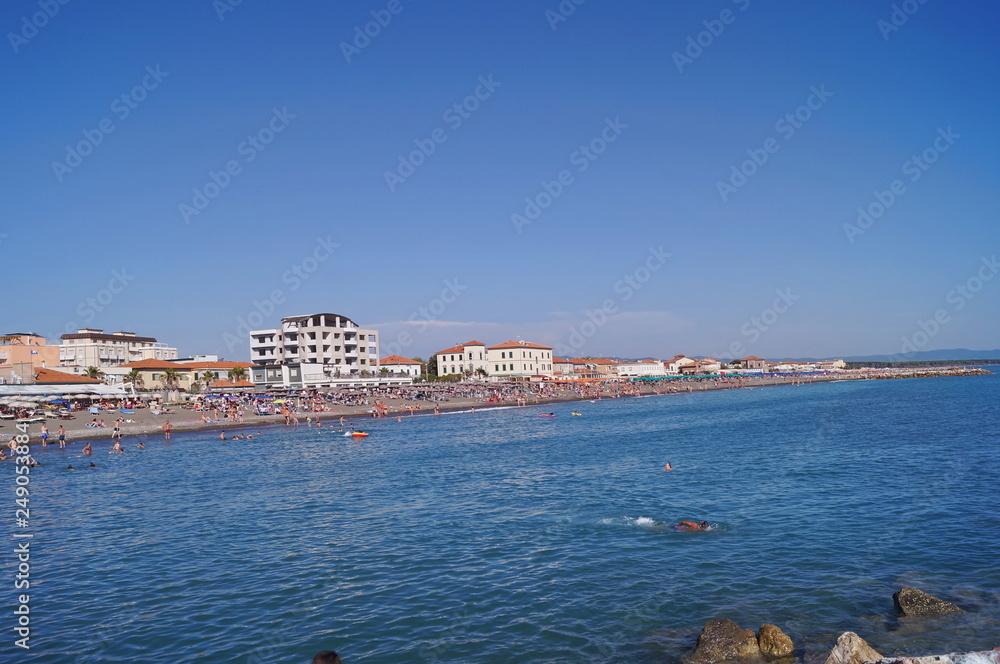 View of Marina di Cecina from the sea, Tuscany, Italy