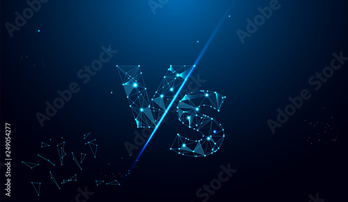 Versus screen. Polygonal wireframe mesh art, poly low.Banner Announcement of two fighters. Blue futuristic VS leaves. Competition vs match game, martial battle vs sport. Vector illustration