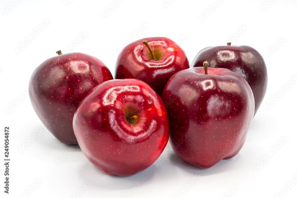 red apples on white background.
