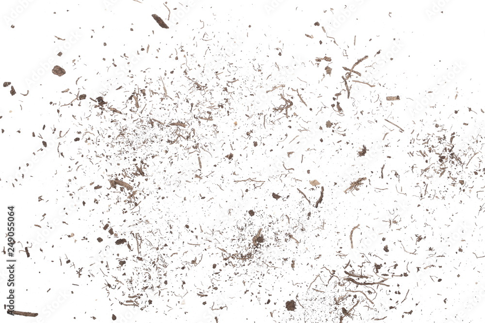 Soil, dirt pile isolated on white background, top view Soil, dirt pile isolated on white background, top view