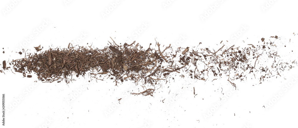 Soil, dirt pile isolated on white background, top view Soil, dirt pile isolated on white background, top view