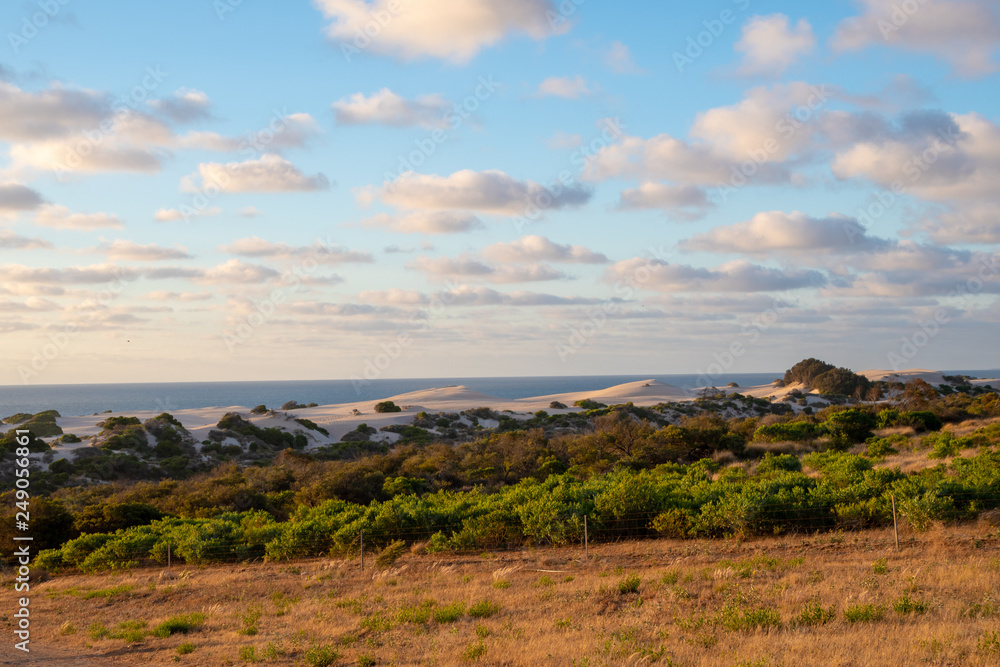 Colorful dunes and coast landscape during sunset in Geraldton Western Australia