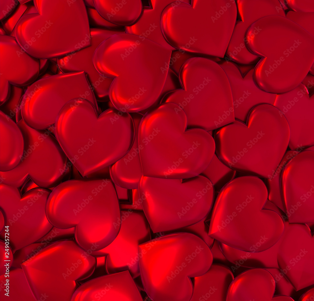 3d rendering. Composition figure volumetric brilliant heart, red, gold, Valentine's Day or wedding day romantic themes for party, events.