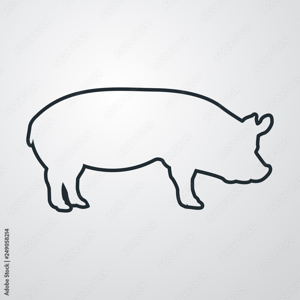 Icono plano lineal silueta de cerdo en fondo gris Icono plano lineal silueta de cerdo en fondo gris