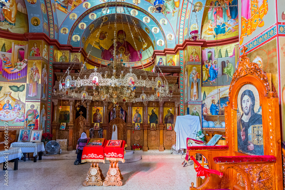 Obraz premium Interior of the Greek Orthodox Church of the Twelve Apostles in Capernaum by the Sea of Galilee (Lake Tiberias), Israel, Middle East.
