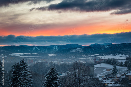 Beautiful colorful sunset over Banska Bystrica, Slovakia.