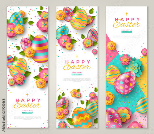 Easter banners with colorful eggs