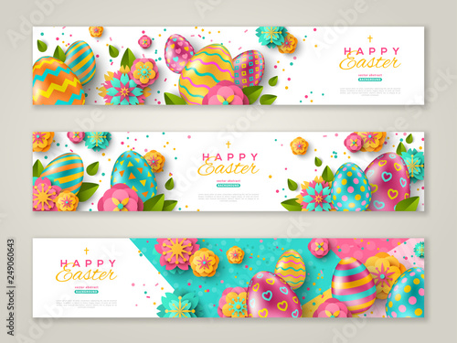 Easter banners with ornate eggs