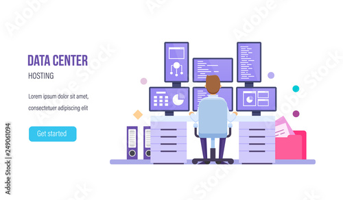 Server center storage, processing, transfer of data through on server.
