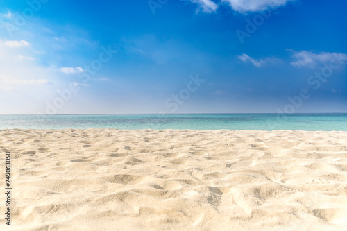 Fototapeta Naklejka Na Ścianę i Meble -  Calm beach scene, sand,  sky, sea. Relaxation and inspiration concept