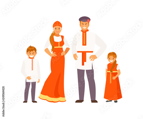 Russian family in traditional clothes