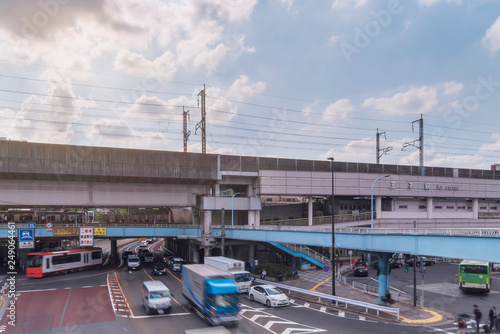 Wallpaper Mural Aerial view of the Crossing Intersection in front of the JR Oji Railway Station in the Kita district of Tokyo in Japan. Torontodigital.ca