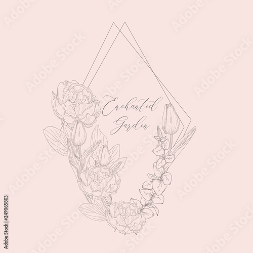Vector Floristic Feminine Brand Logo Template Frame.