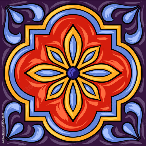 Mexican talavera ceramic tile pattern. Ethnic folk ornament.