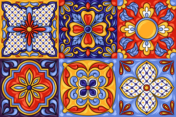 Fotobehang Marokkaanse tegels patronen Mexicaanse talavera met folkloristisch ornament  © incomible