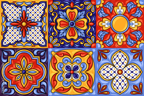 Mexican talavera ceramic tile pattern. Ethnic folk ornament.