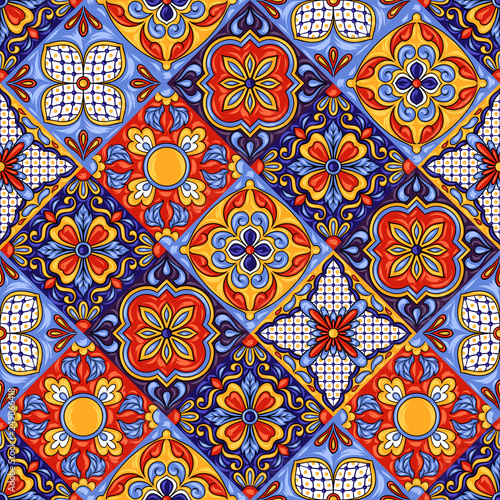 Mexican talavera ceramic tile pattern. Ethnic folk ornament.