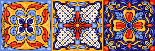 Mexican talavera ceramic tile pattern. Ethnic folk ornament. photo