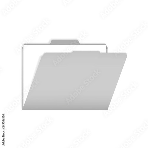 Open gray tabbed file folder with white paper sheet inside, mock-up