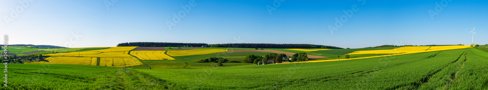 Panorama der Taunuslandschaft mit blühjenden Rapsfeldern im Frühling Panorama der Taunuslandschaft mit blühjenden Rapsfeldern im Frühling