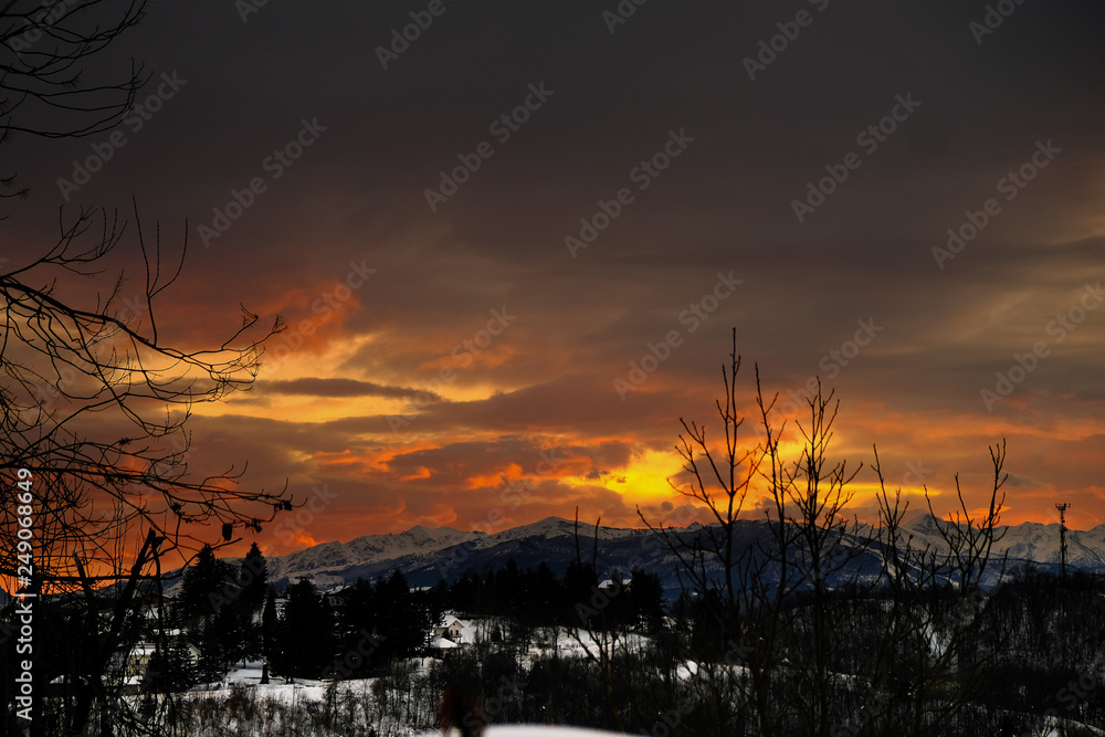 winter sunsets in the mountains