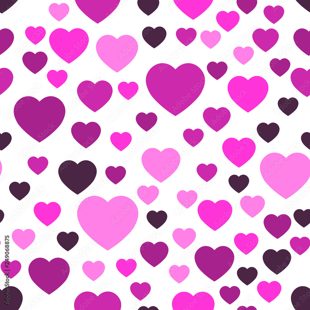 Pink hearts seamless pattern. Random scattered hearts background. Love or Valentine theme. Vector illustration