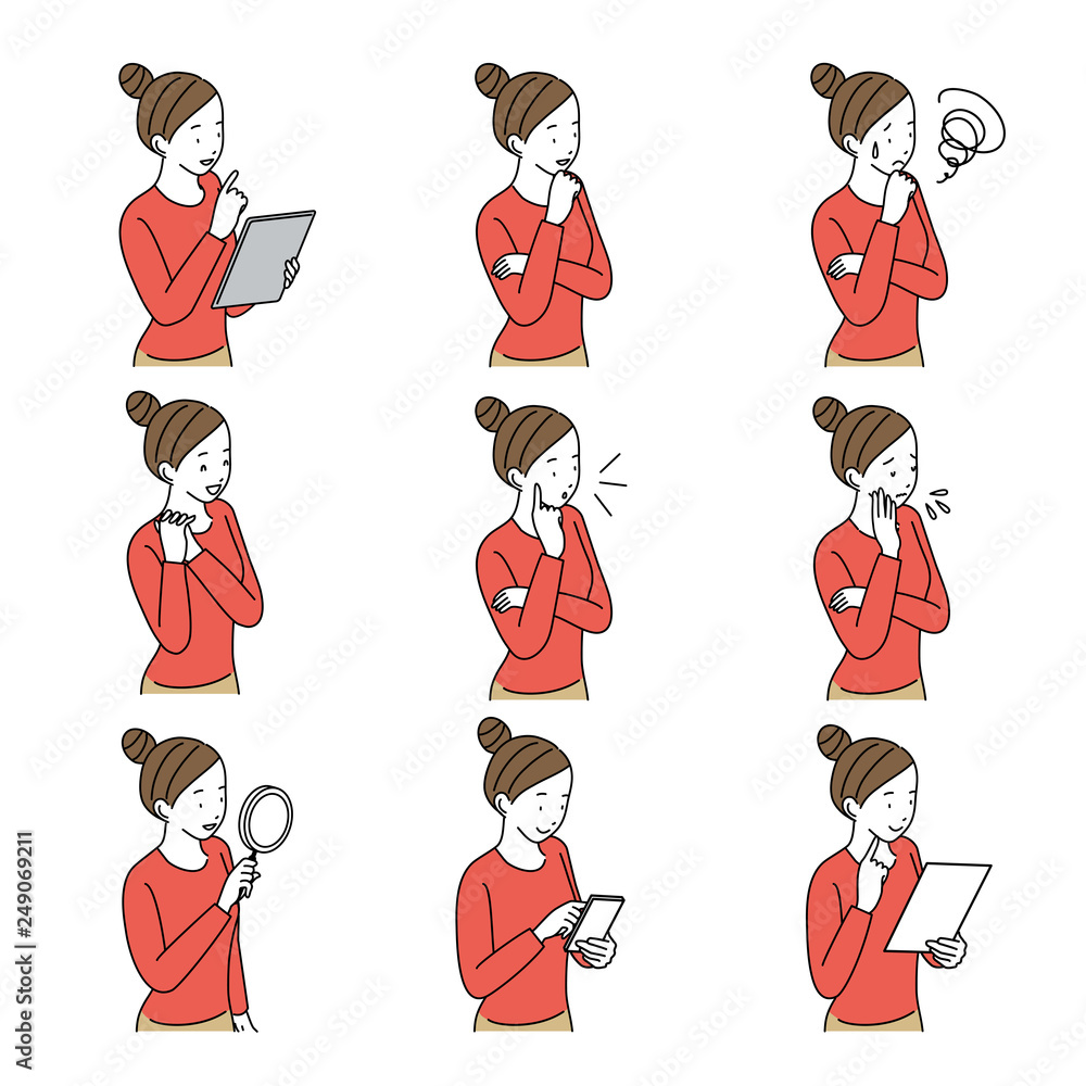 若い女性 仕草 イラスト ポーズ セット Stock Vector Adobe Stock