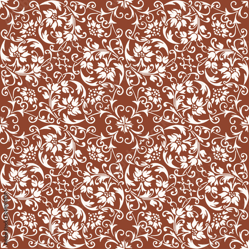 White monograms floral ornament on brown.Design for backgrounds, wallpapers, covers and packaging