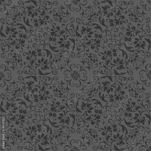 Dark grey monogram floral ornament. Design for backgrounds, wallpapers, covers and packaging