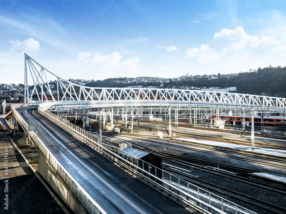 City rail train way transportation in Oslo, Norway, background for business concept, modern city with good construction. City rail train way transportation in Oslo, Norway, background for business concept, modern city with good construction.