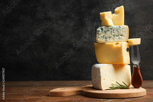 Cheese platter with rosemary and fork photo