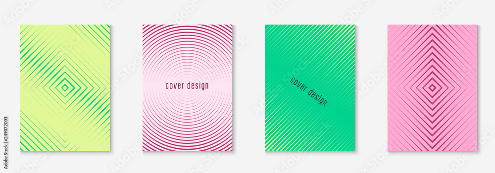 Gradient cover template. Dynamic booklet, annual report, patent, journal mockup. Yellow and pink. Gradient cover template with line geometric elements and shapes.