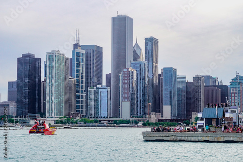 view of skyline of Chicago from Navy Pier, Chicago, Illinois, U.S.A.