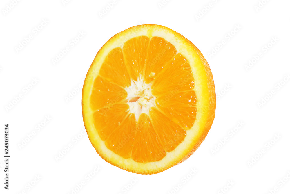 composition with half of orange on an isolated white background composition with half of orange on an isolated white background