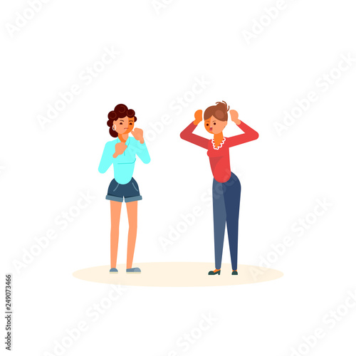 Young  women quarrelling and making a loud public scandal.