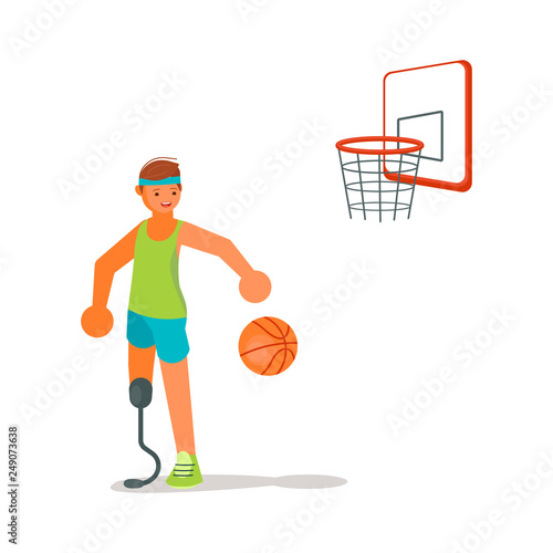 Male disabled young sportsman playing basketball