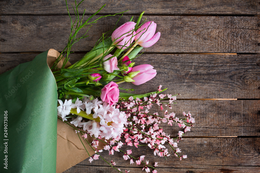 Mothers day bouquet on old wood Mothers day bouquet on old wood