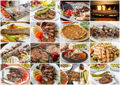 Traditional delicious Turkish foods collage. Food concept.