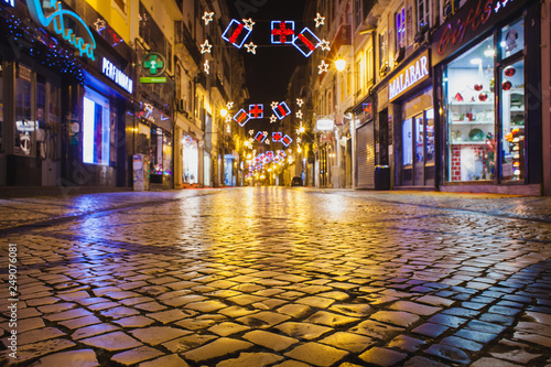 european decorated street by Christmas