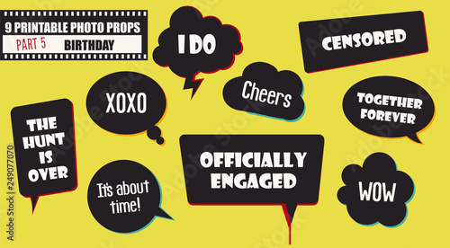 Wedding or engagement party photo booth props set of vector accessories