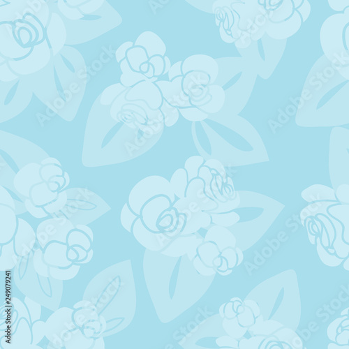 Blue Roses & Leaves Seamless Vector Pattern