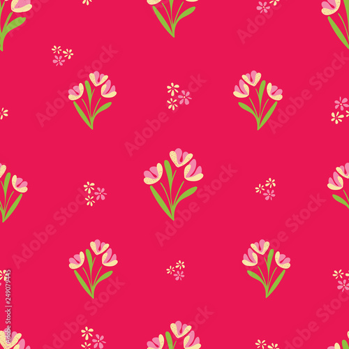 Red Roses & Leaves Seamless Vector Pattern