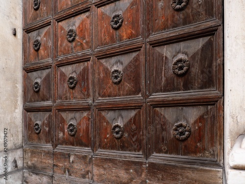 Ferrara, Italy. San Carlo church door, detail.