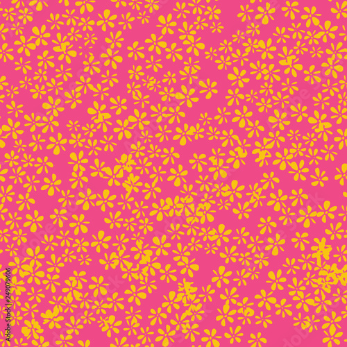 Pink & Mango Wild Flowers Seamless Vector Pattern