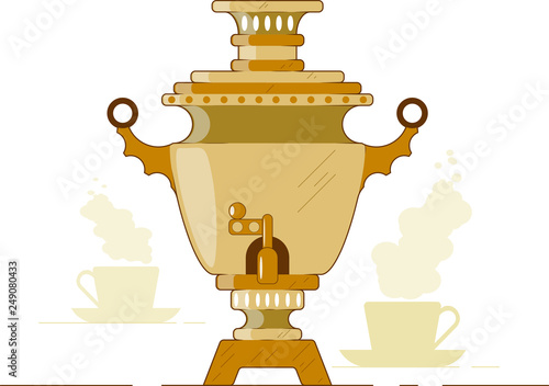 Russian national samovar tea and waterboiler, teapot, kettle.Vector illustration.