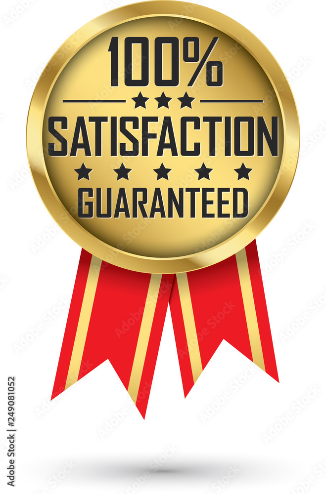 100% satisfaction guaranteed gold label, vector illustration 100% satisfaction guaranteed gold label, vector illustration