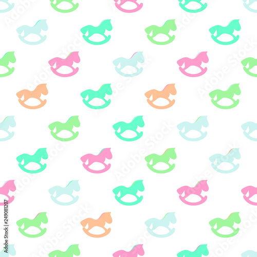 Children's seamless pattern design. Rocking horse. Vector background.Colored horses