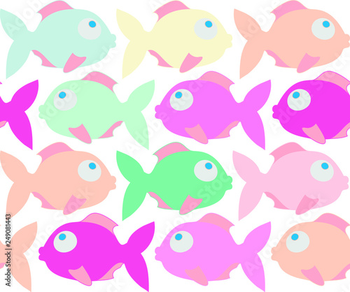 Colorful fish cartoon seamless vector pattern. Cute fish. Vector seamless pattern.