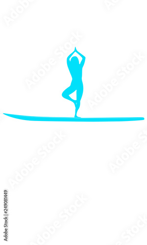 Silhouette of a Paddleboarding Woman in a Yoga Pose Vrksasana Sup Standup Paddling Paddle Boarding